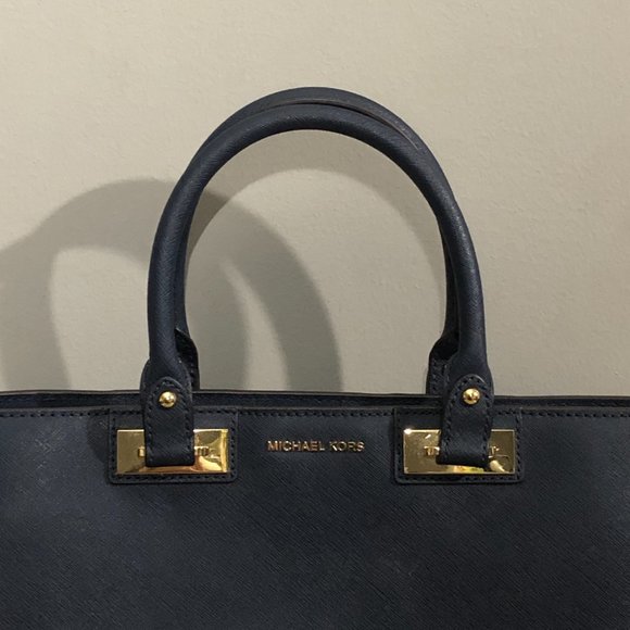 Michael Kors Quinn Navy Satchel Leather Shoulder Handbag - Picture 7 of 10